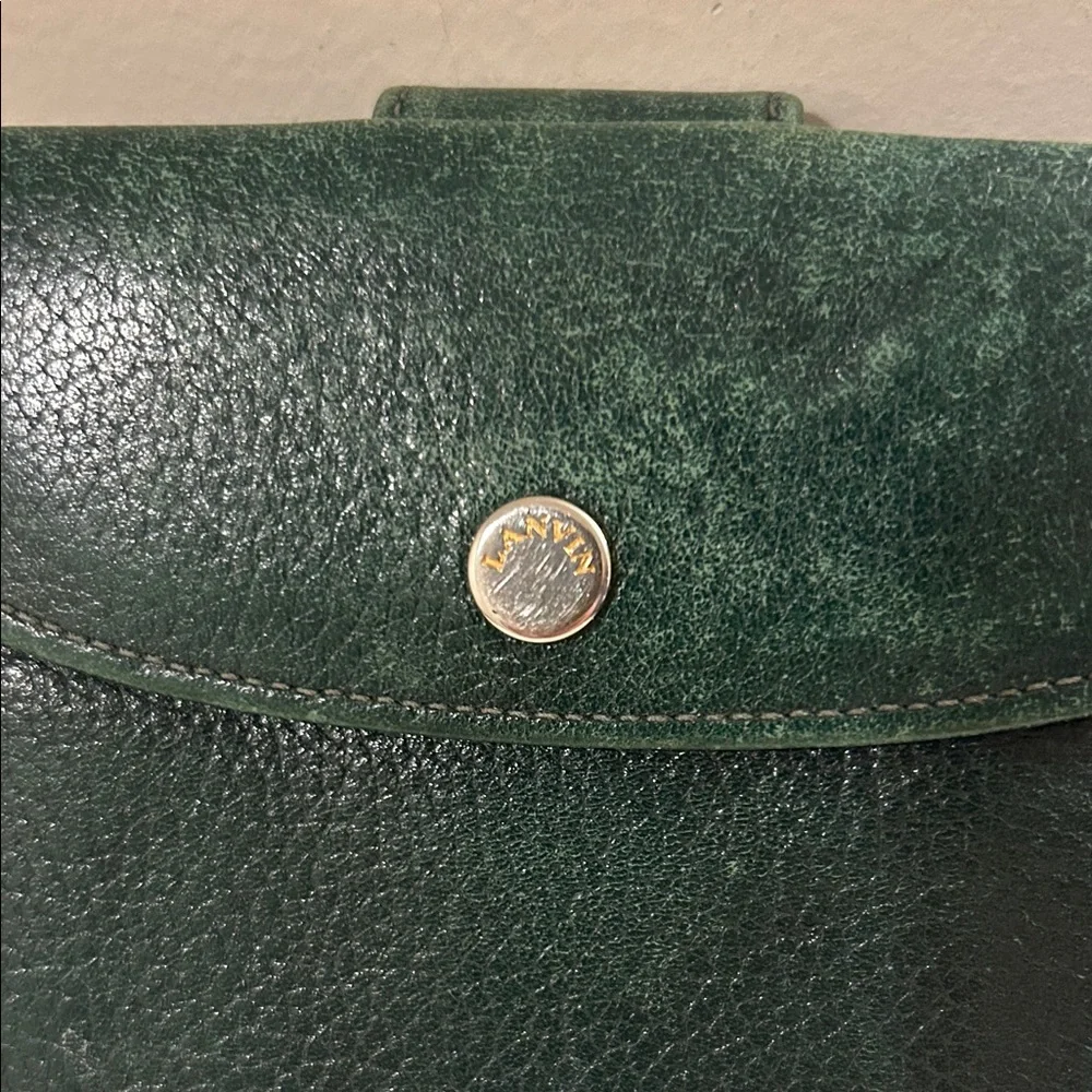Lanvin Dark Green Leather Wallet Unisex Bill Fold Coins Card Slots